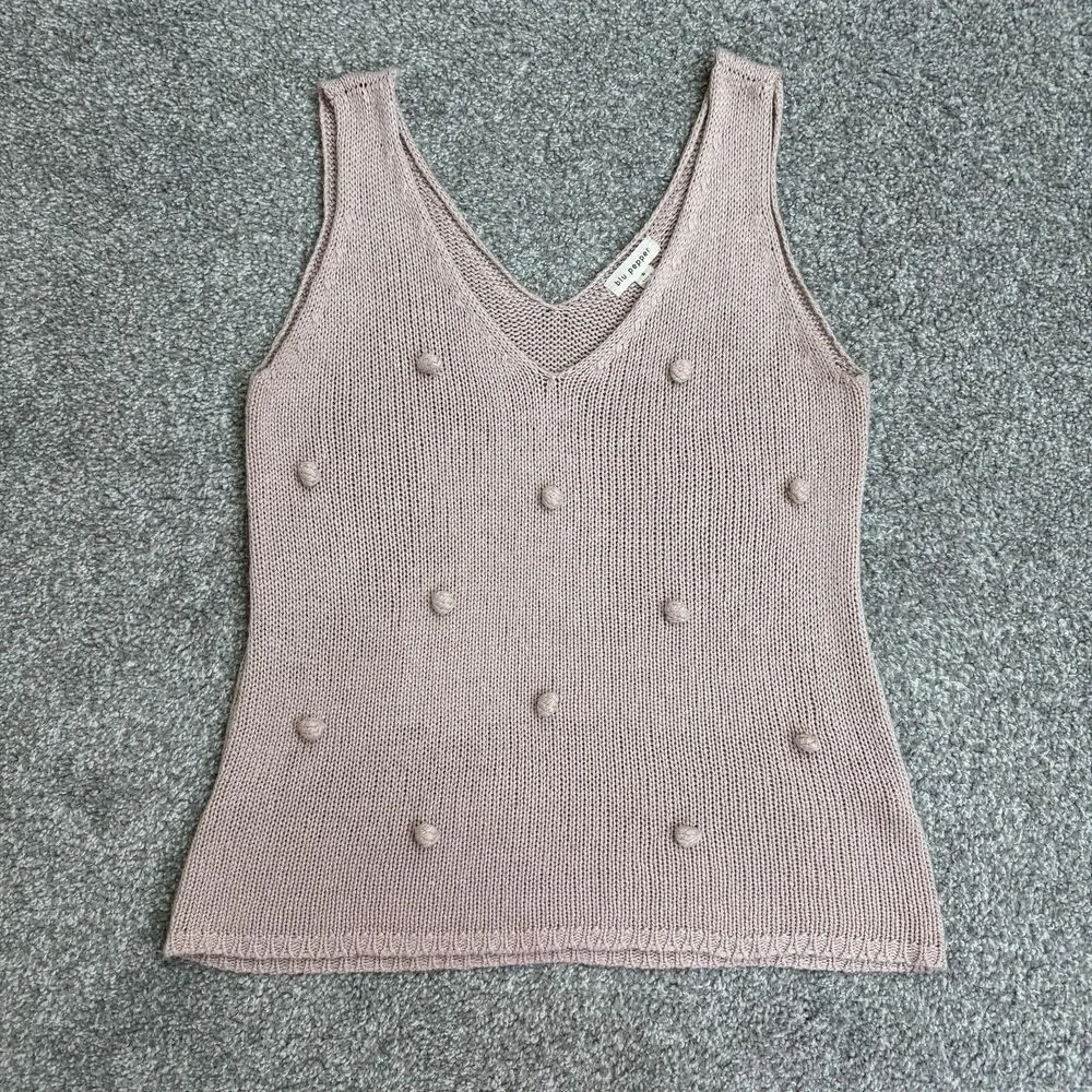 Blu Pepper Sweater Vest Womens Small Pink V Neck Popcorn Pom Pom Knit Tank
